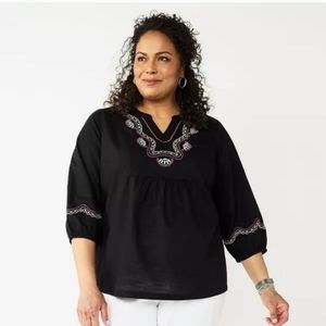 NWT Croft & Barrow v-neck Embroidered Peasant Top 3x